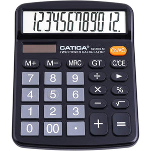 CATIGA 12 Digits Desktop Calculator with Large LCD Display and Sensitive Button, Dual Solar Power and Battery, Standard Function for Office, Home, School, CD-2786