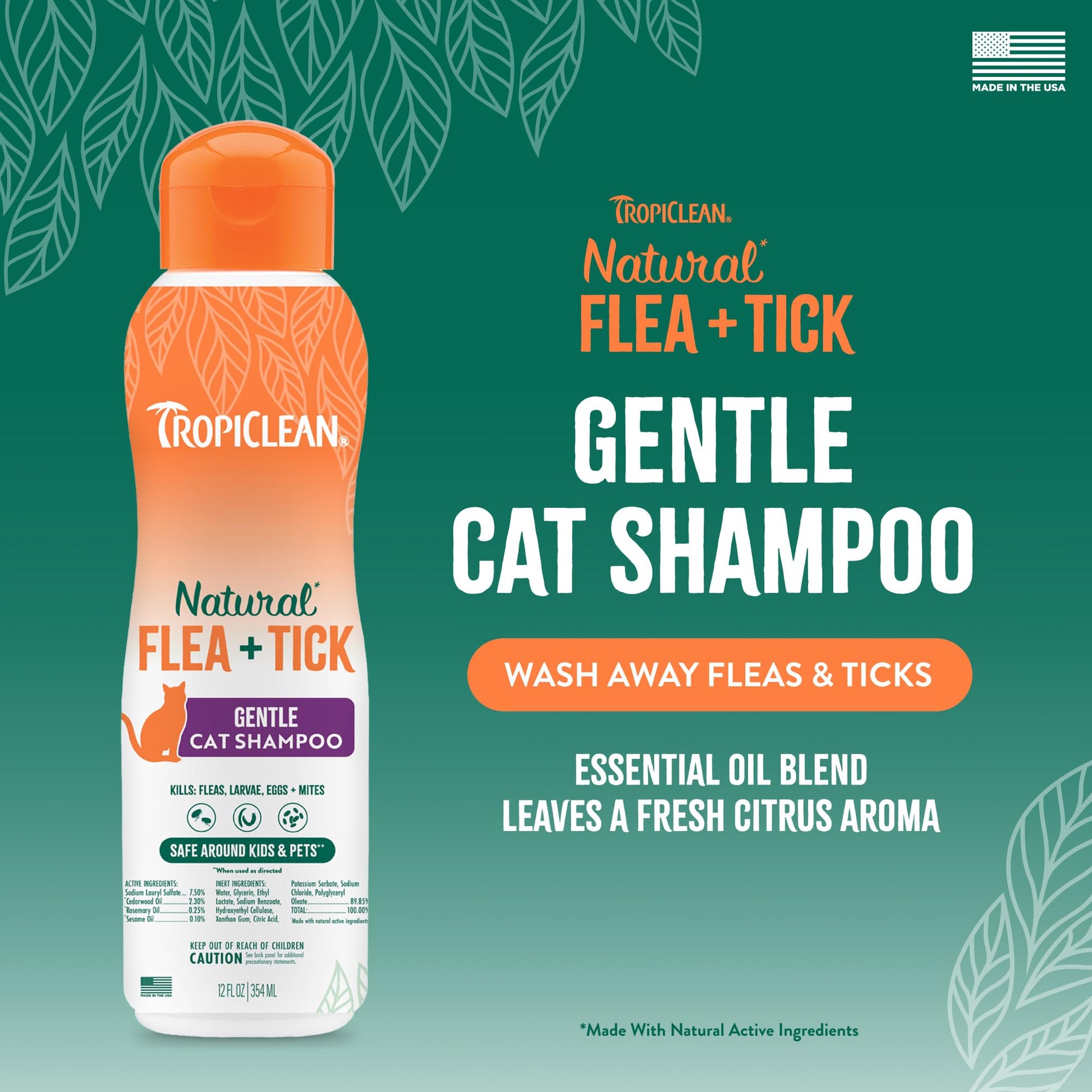 Buy now TropiClean Gentle Flea Shampoo for Cats, Flea and Tick Prevention for Cats, Powerful & Natural Defense, Made in USA, 12 oz. at indiglob india