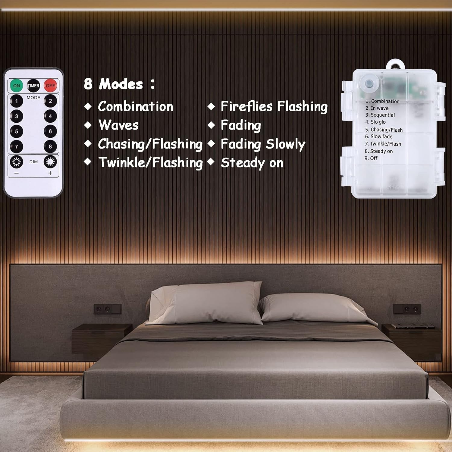 Buy now echosari Battery Powered Led Strip Lights with Remote Warm White, 8 Modes, Dimmable, Timer, Self-Adhesive, Cuttable, Waterproof, 9.8FT 90Led Strip Lights for TV Kitchen Cupboard Bedroom Decor at indiglob india