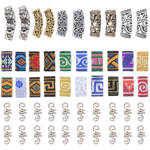 50Pcs Norse Vikings Runes Hair Tube Beads for Bracelets, Pendant Necklace, DIY - Antique Beard Ring Viking Braiding Kit