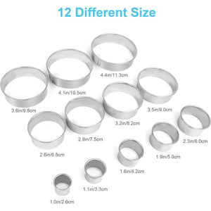 12 Pcs Donut Hole Cookie Biscuit Cutter Set for Baking, Graduated Doughnut Round Cookie Cutters, Metal Scone Circle Cookie Cutters for Frying, Biscuits Ring Molds for Cooking Cake(1-4.4 Inch) HAHAYOO - My Store