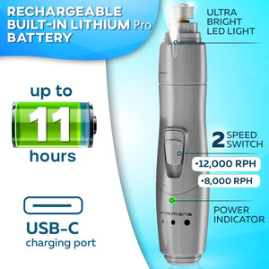 Dog Nail Grinder with LED Light – Quiet 2-Speed Pet Nail Trimmer for Small & Medium Dogs and Cats – Low Vibration Professional Nail File for Painless Claw Grooming