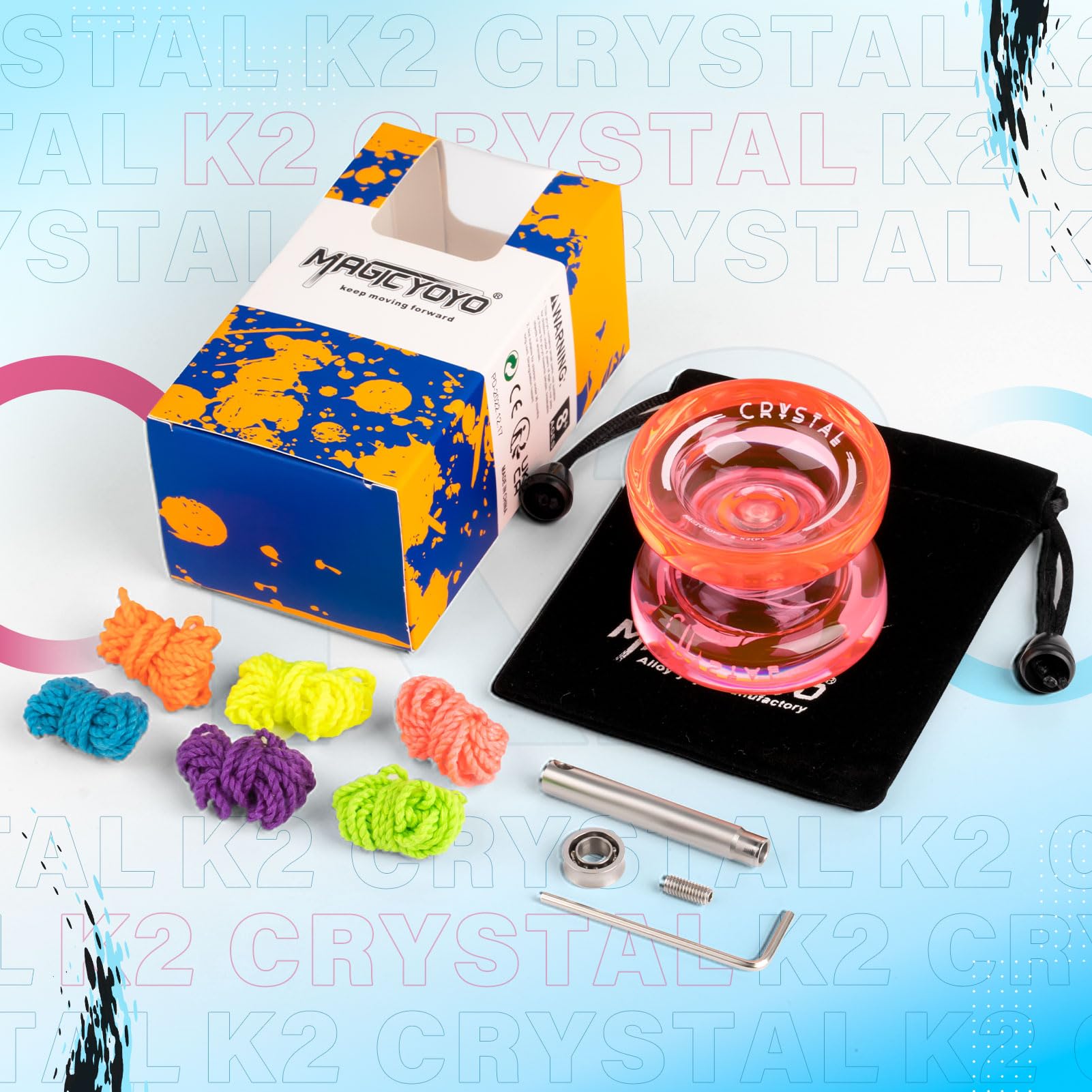 Buy now MAGICYOYO K2 Plus Crystal Orange Yoyo, Professional Fingerspin Trick Yo Yo for Kids/Adults, Responsive Yo-yo for Beginner, Replacement Unresponsive Bearing with 6 Yo yo Strings+Bearing Remover at indiglob india