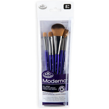 Royal & Langnickel Moderna, 5pc Oval Mop Variety Brush Set for All Painting Mediums, Includes - Mop, Fan & Half Moon Brushes Purple