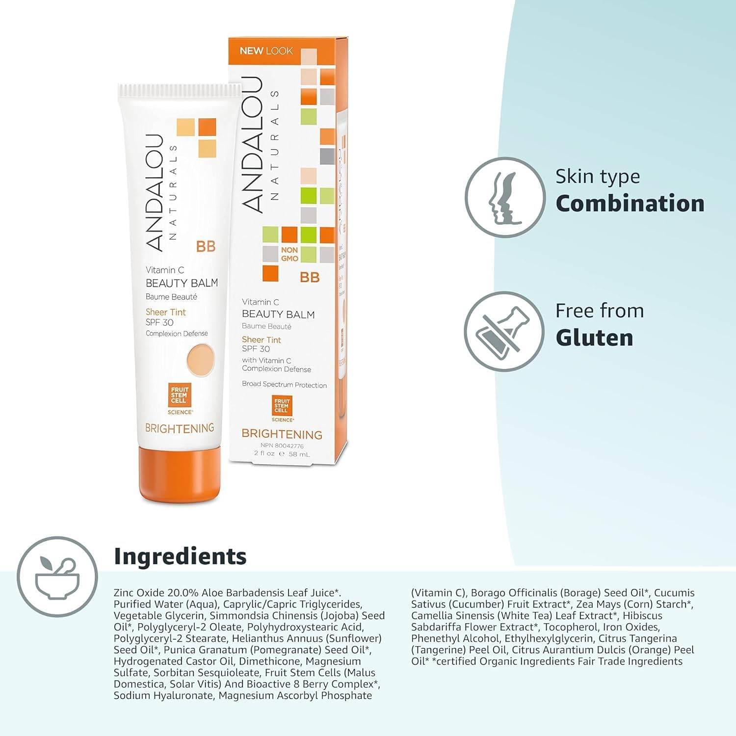Andalou Naturals Vitamin C BB Beauty Balm Sheer Tint SPF 30, 2-in-1 BB Cream & Face Sunscreen with Broad Spectrum Protection, Mineral Sunscreen with Non-Nano Zinc Oxide, 2 Fl Oz - My Store