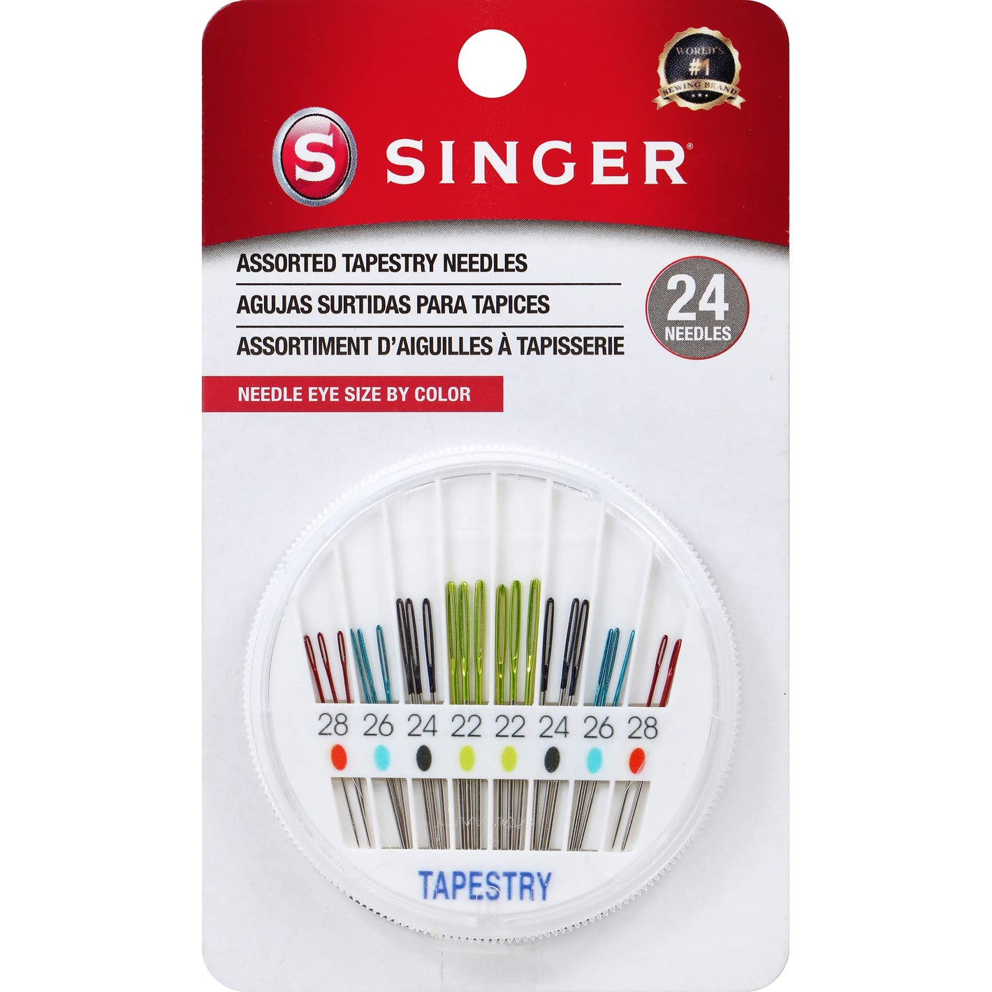 Buy now SINGER Tapestry Needles in Dial Compact, Assorted Sized Sewing Needles, Sizes 22, 24, 26, 28, Set of 24 at indiglob india