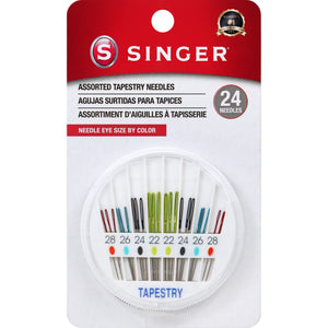 Buy now SINGER Tapestry Needles in Dial Compact, Assorted Sized Sewing Needles, Sizes 22, 24, 26, 28, Set of 24 at indiglob india