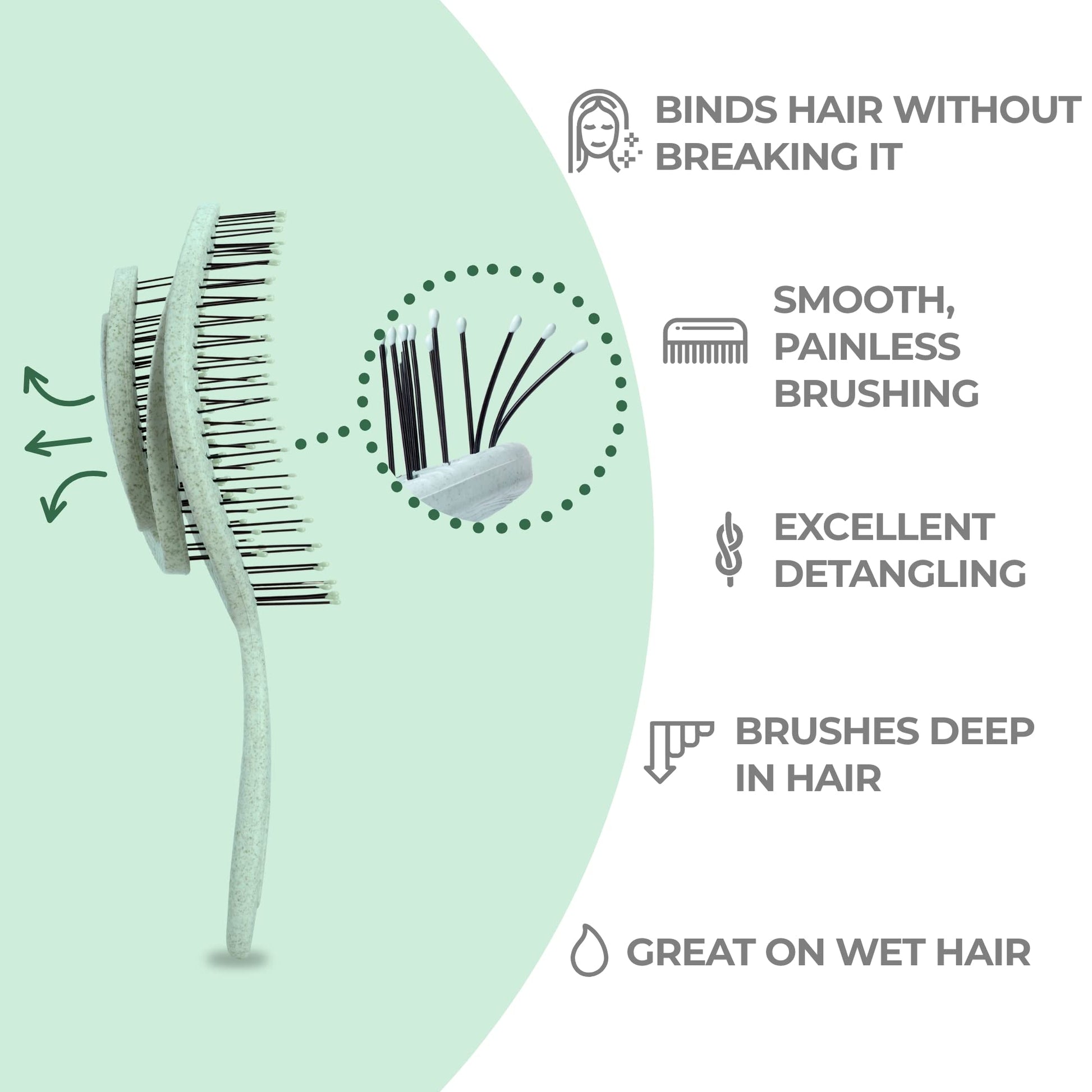 Buy now Ninabella Detangle Hair Brush for Women & Men - Does not Pull - Straightening Brushes for Straight & Curly Hair - Unique Spiral Detangling Hairbrush - Green at indiglob india