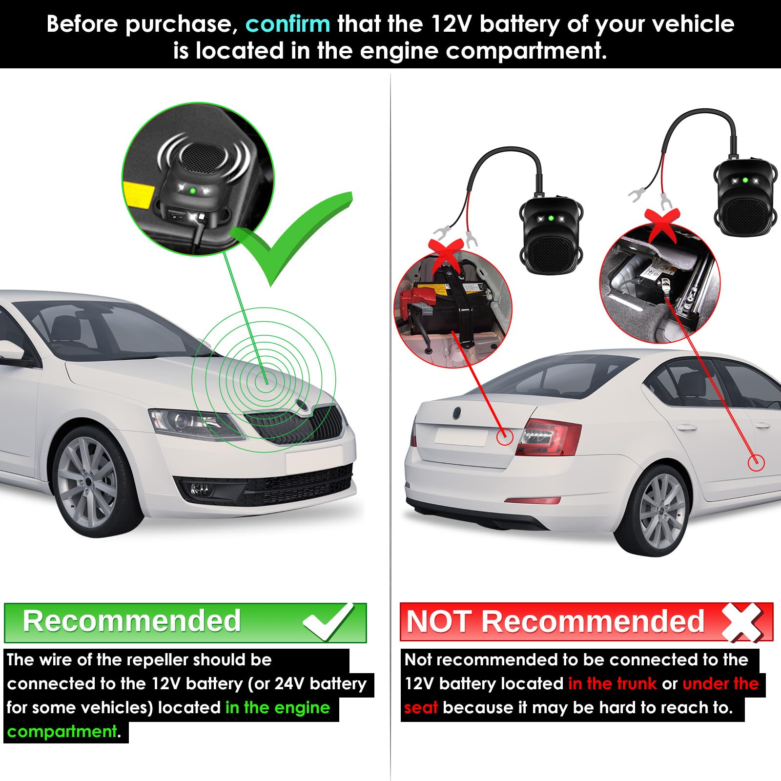 Buy now Under Hood Rodent Repellent for Car Engines, Dual Action Ultrasonic & LED Strobe Lights for High-Efficiency Rat and Mouse Deterrent, Pest Control for 12V 24V Vehicles, Cars, Trucks, RVs at indiglob india