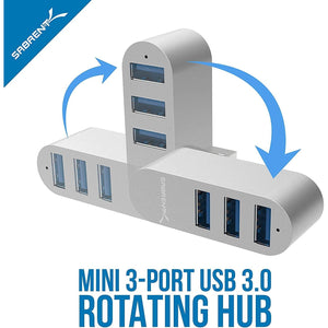 SABRENT Premium 3 Port Aluminum Mini USB 3.0 Hub [90°/180° Degree Rotatable] (HB-R3MC)