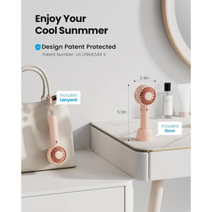 Gaiatop Mini Portable Fan, Small and Powerful, Cute Design 3 Speed Personal Handheld fan and Desktop with Base, Lightweight USB Rechargeable for Travel Lash Makeup Girl Women Summer Gift Pink