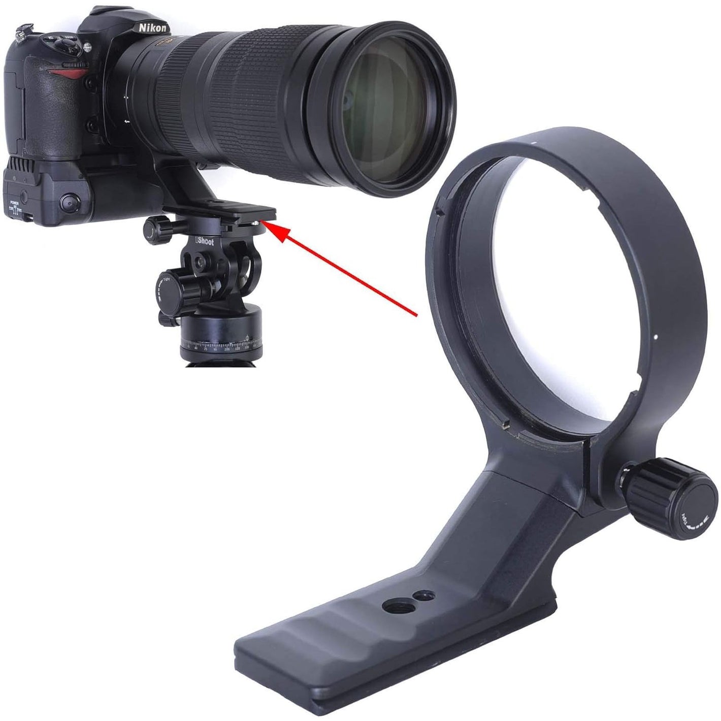 Lens Collar Compatible with Nikon AF-S NIKKOR 200-500mm f/5.6E ED VR, Lens Tripod Mount Ring Support Bracket Holder, Bottom is ARCA Fit Quick Release Plate for Tripod Ball Head ARCA-Swiss Type