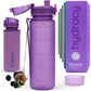 Hydracy Water Bottle with Time Marker -Large BPA Free Water Bottle & No Sweat Sleeve -Leak Proof Gym Bottle with Fruit Infuser Strainer & Times to Drink -Ideal for Fitness Sports & Outdoors