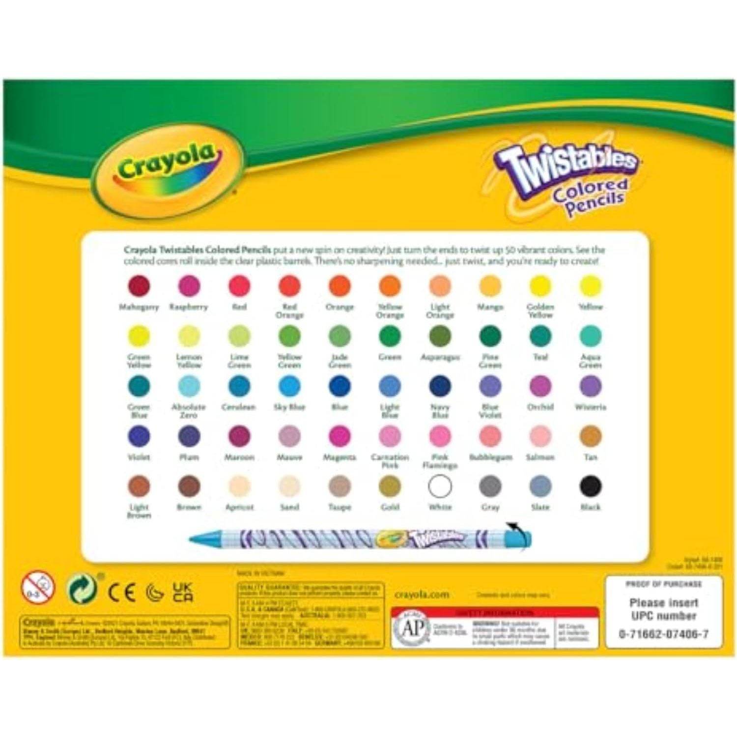 Crayola Twistables Colored Pencil Set for Kids (50ct), No Sharpen Coloring Book Pencils, Essential Classroom Supplies, Cute Back to School Gifts for Kids, 4+ - My Store