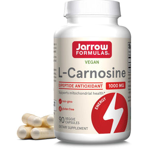 Jarrow Formulas® L-Carnosine Dipeptide Antioxidant 1000 mg, Dietary Supplement, Antioxidant Support for Mitochondrial Health, 90 Veggie Capsules, Up to 45 Day Supply