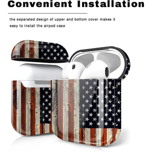 AirPod Case Cover for AirPod 2/1, Shockproof Protective Skin with Keychain for Apple AirPods 2nd 1st Generation Charging Case, Front LED Visible, American Flag AirPod Case