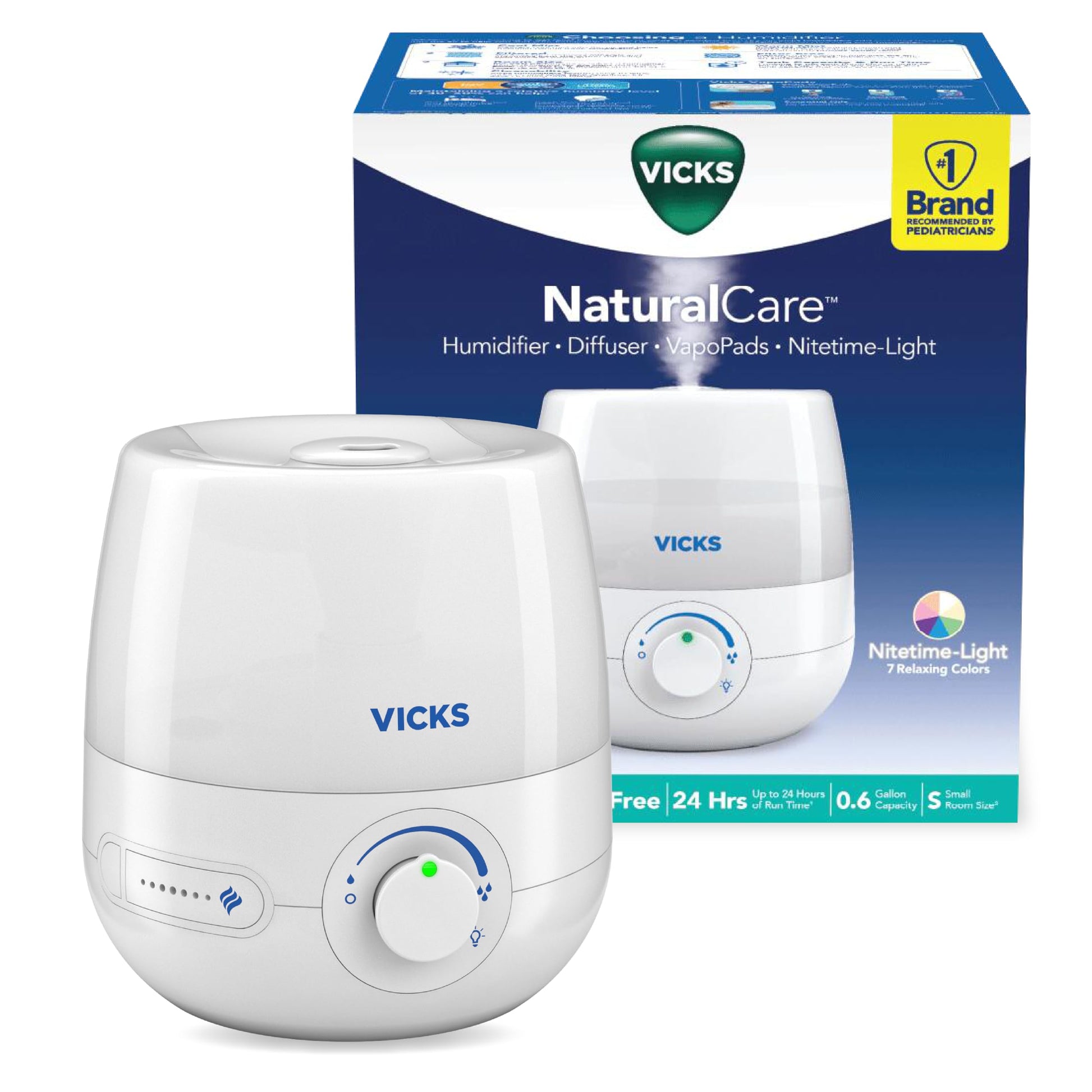 Buy now Vicks NaturalCare Cool Mist Ultrasonic Humidifier (VUL530), White, Small Room – Humidifier and Diffuser with Nighttime Light, Works with Vicks VapoPads at indiglob india