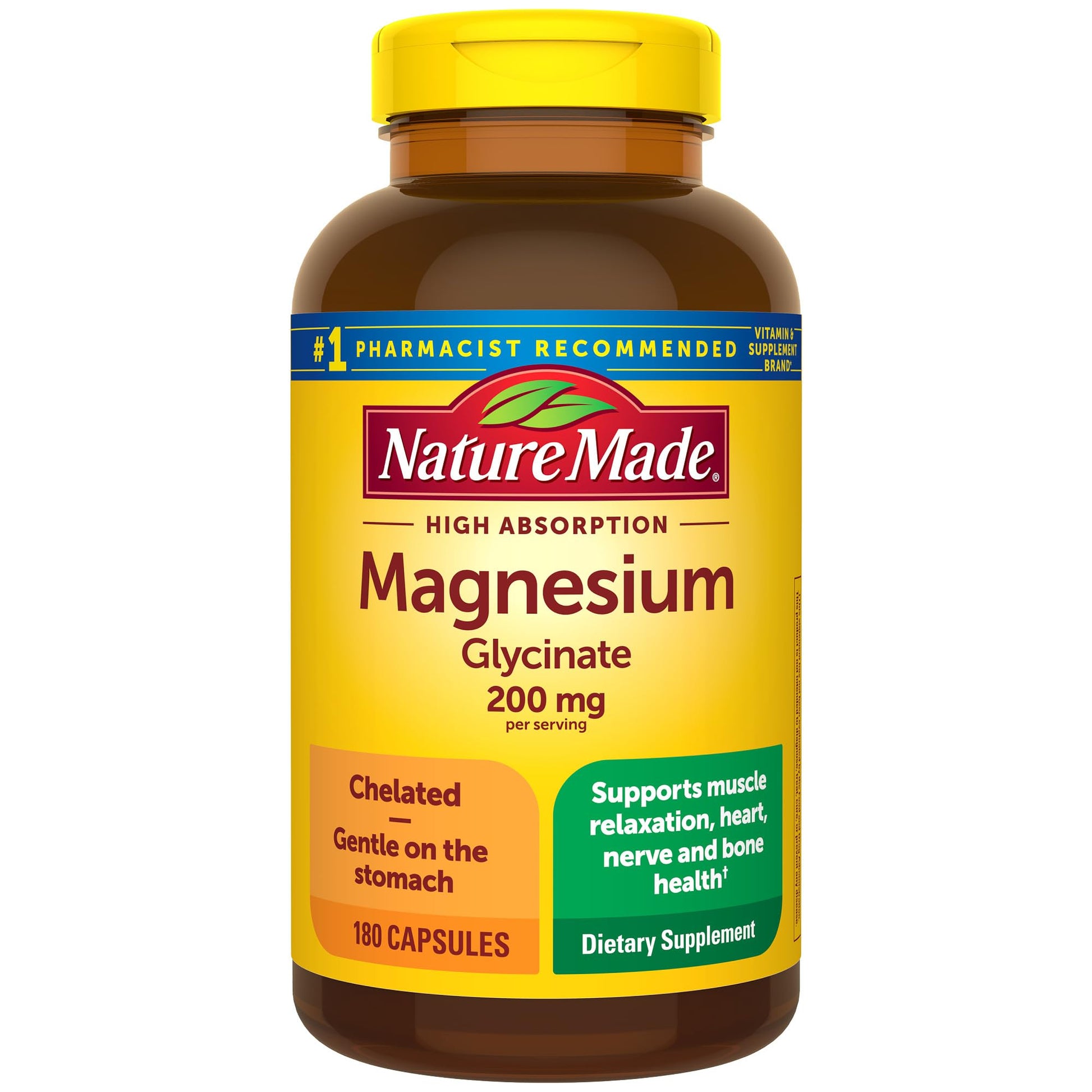 Buy now Nature Made Magnesium Glycinate 200 mg per Serving, Magnesium Supplement for Muscle, Heart, Nerve and Bone Support, 60 Magnesium Bisglycinate Capsules, 30 Day Supply at indiglob india