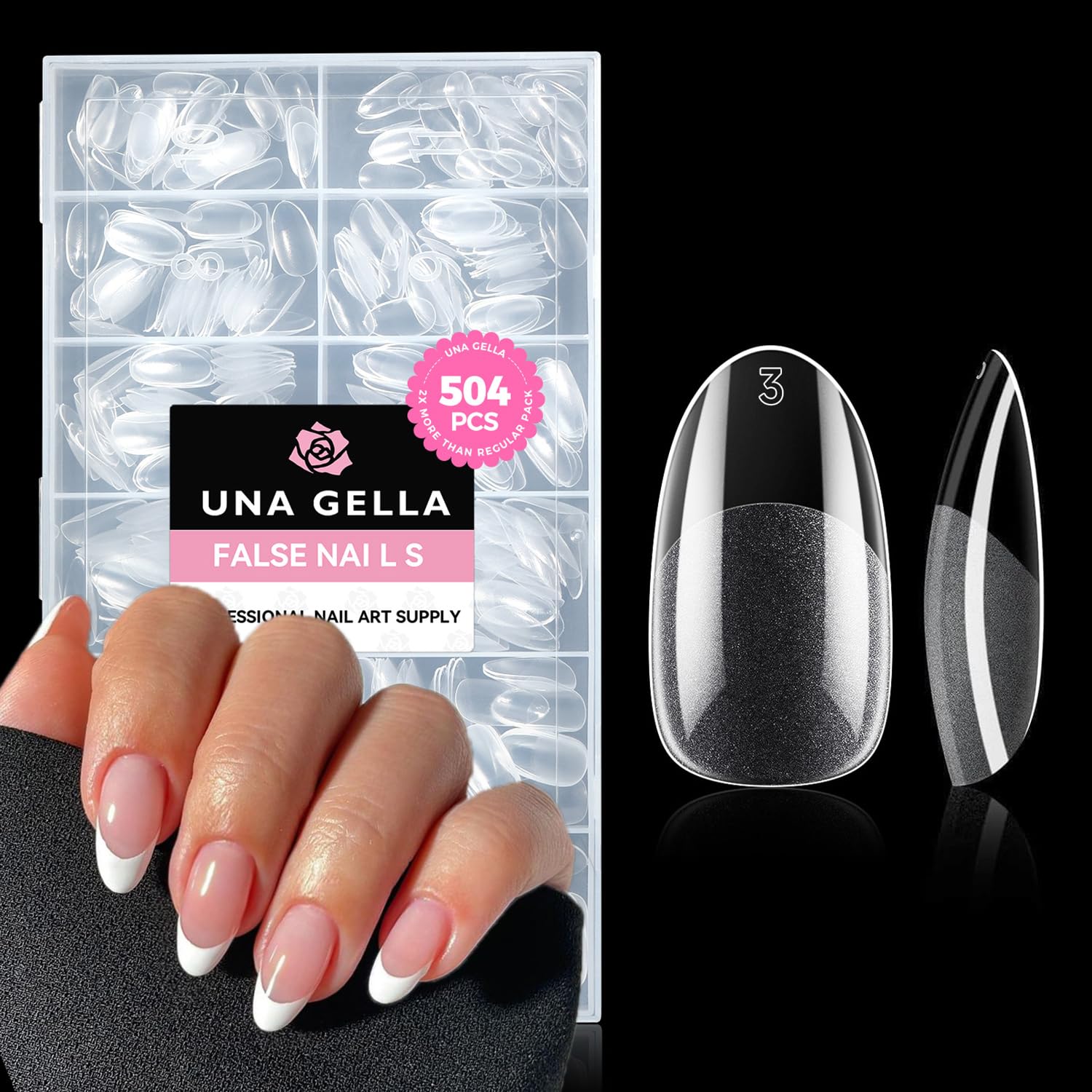 Buy now UNA GELLA Almond Gel Nail Tips, 504PCS Pre Etched Clear Fake Nails Tips Medium Almond Shape - 12 Sizes Full Cover Soft Acrylic Press On Nail Extensions No C Curve Gift for Diy at Home Medium Round at indiglob india