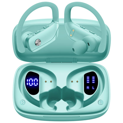 Buy now bmani Ear Buds Wireless Earbuds Bluetooth Headphones with 80H Playtime LED Display Case, Over-Ear Hook with Mic, Stereo Sound, Easy Button Controls, Sports Earphones for Running Workout Gym Black Standard Mint Green at indiglob india