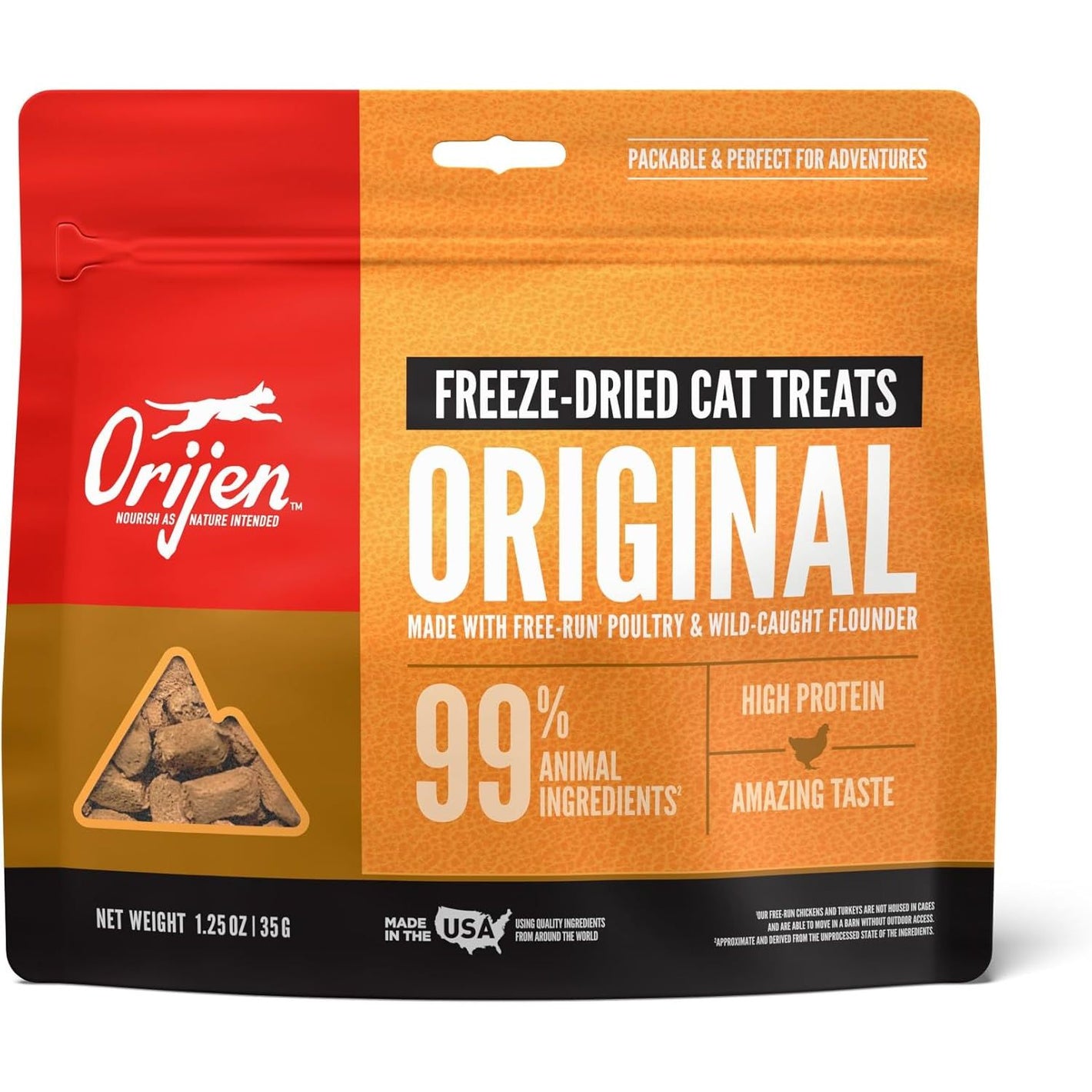 ORIJEN Freeze Dried Cat Treats Grain Free High Protein Raw Animal Ingredients Original 1.25oz Bag