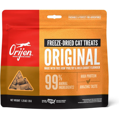 ORIJEN Freeze Dried Cat Treats Grain Free High Protein Raw Animal Ingredients Original 1.25oz Bag
