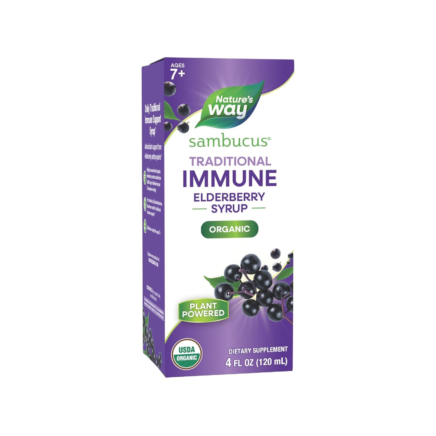 Nature's Way Sambucus Traditional Immune Elderberry Syrup for Ages 7+, Traditional Immune & Antioxidant Support*, Organic Black Elderberry Extract, USDA Certified Organic, 4 Fl Oz (Packaging May Vary)