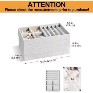 ProCase Stackable Jewelry Organizer Trays for Drawers, Jewelry Drawer Inserts Container Display Case Storage for Earring Necklace Rings Bracelet with Removable Dividers -Grey, 4 Layers