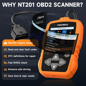 FOXWELL NT201 OBD2 Scanner Code Reader for Cars and Trucks - Reset Check Engine Light, Read and Clear Fault Codes, Live Data Diagnostic Tool for All Cars Since 1996