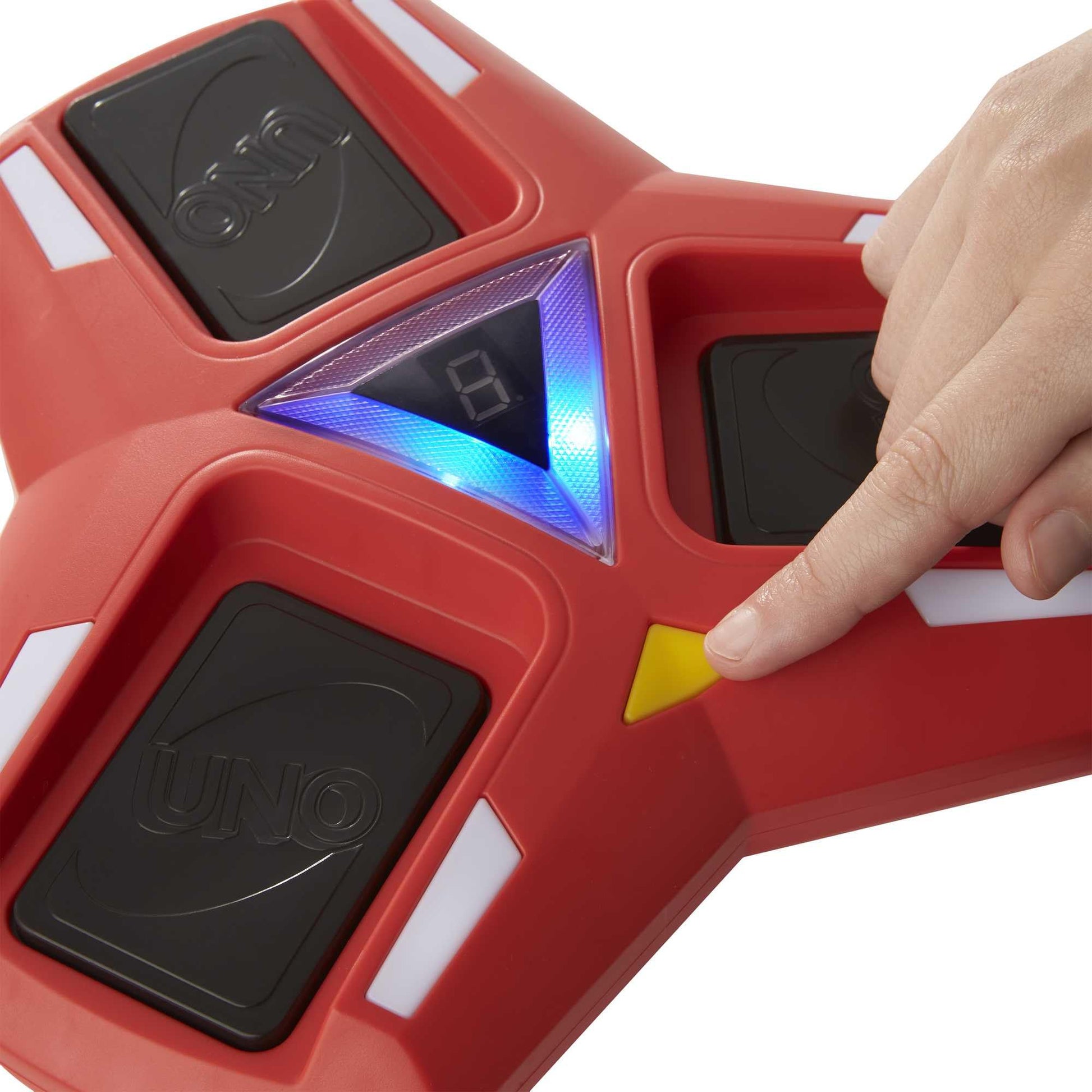 Buy now UNO Triple Play Card Game with Card-Holder Unit with Lights & Sounds & 112 Cards, Kid, Teen & Adult Game Night Gift Ages 7 Years & Older, HCC21 at indiglob india