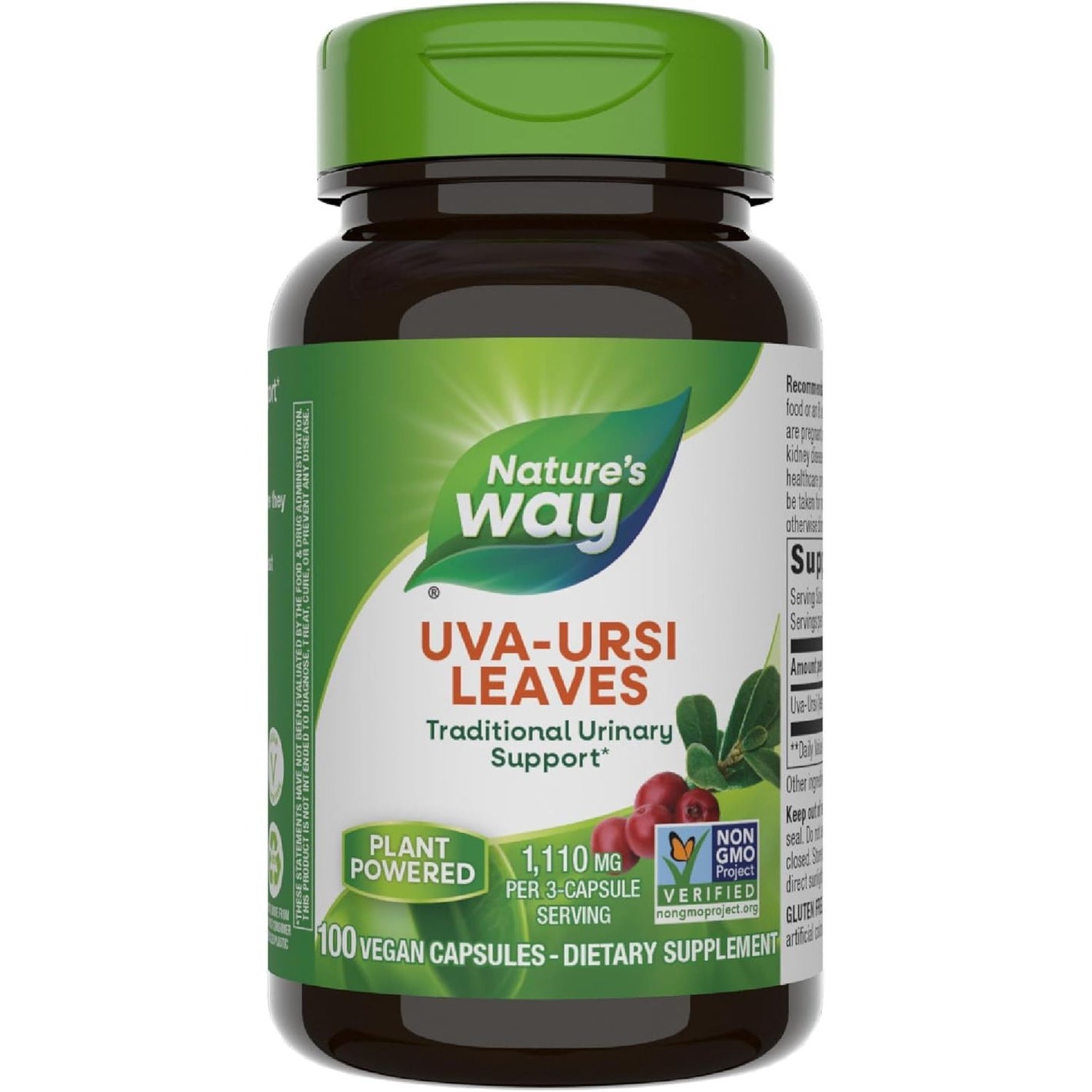 Nature's Way Uva Ursi Leaves, Traditional Urinary Support*, 1,110 mg per 3-Capsule Serving, Non-GMO Project Verified, Herbal Dietary Supplement, Gluten Free, 100 Vegan Capsules (Packaging May Vary)