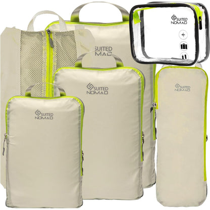 SUITEDNOMAD Ultralight Compression Packing Cubes Set, Suitcase and Backpack Travel Organizer Bags