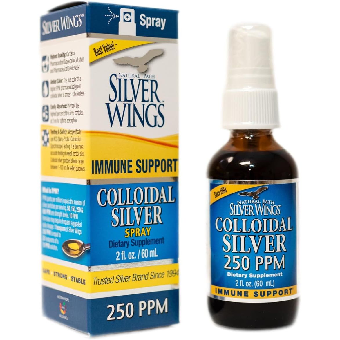 Buy now Natural Path Silver Wings Colloidal Silver Liquid - Enhanced Immune Support Supplement - 250ppm (1250mcg) - 2oz Spray 2 Fl Oz (Pack of 1) Natural at indiglob india