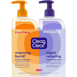 Clean & Clear 2-Pack Oil-Free Facial Cleansers with Citrus Scent, Morning Burst and Night Relaxing, 16 oz - My Store