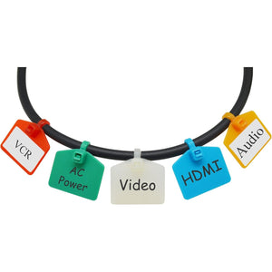 Mr-Label 2-3/4” Nylon Cable Zip Ties Tags Labels Marker – Write on | Self-Locking – with Free Printable Labels - for Wire Marking and Organizing (100, Five Assorted Color)