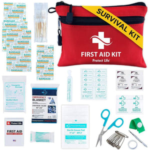 Protect Life Survival First Aid Kit for Home/Business, Camping Survival Kits | Mini Travel First Aid Kit | Camping Equipment | Small Kits for Car | Outdoor Emergency Survivals Pack - 100pcs