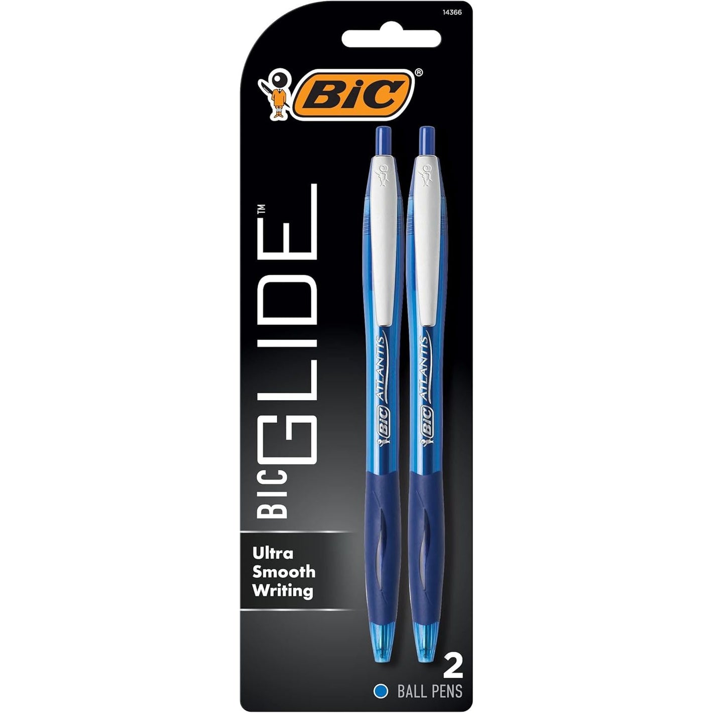 BIC Glide Blue Retractable Ballpoint Pens, Medium Point (1.0mm), 2-Count Pack, Ultra Smooth Writing Blue Pens
