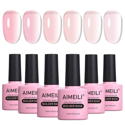 AIMEILI Builder Base Clear Sheer Color Gel, Hema Free, Cruelty Free, Vegan, No Need Slip Solution, Soak Off Gel Nail Polish 6pcs X 10ml - Kit Set 36