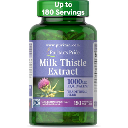 Puritan's Milk Thistle 4:1 Extract 1000mg 180 Softgels (Silymarin) Liver Health