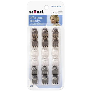 Scunci Effortless Beauty Thick Hair Mini Jaw Clips, 1 cm, (Pack of 18)
