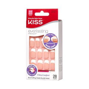 KISS Everlasting, Press-On Nails, Nail glue included, 'Infinite', French, Medium Size, Squoval Shape, Includes 28 Nails, 2g Glue, 1 Manicure Stick, 1 Mini file