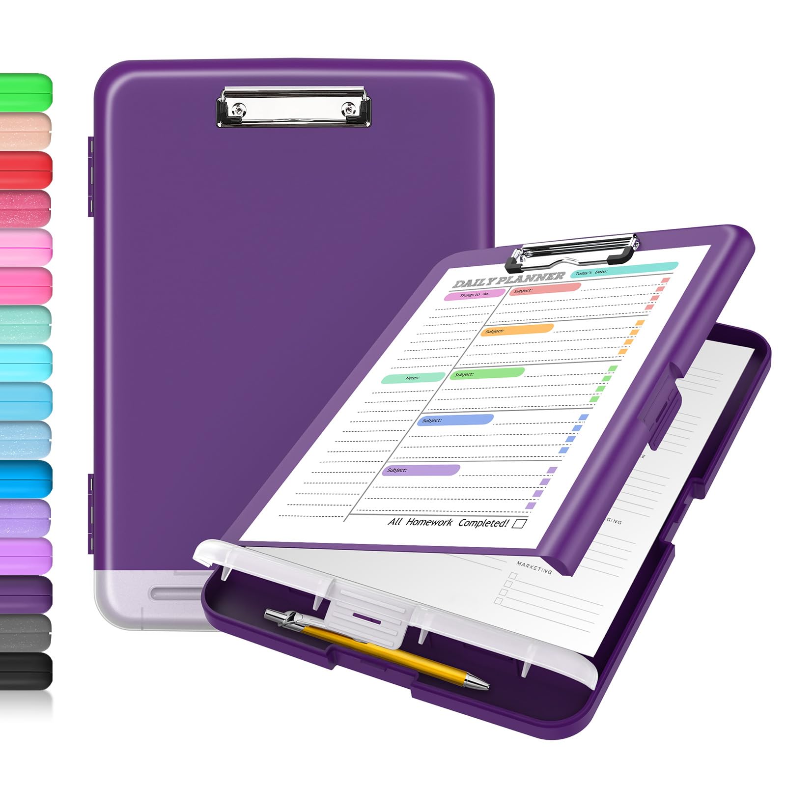 Buy now Sooez Clipboard with Storage, Clip Board 8.5 x 11 with Pen Holder, Plastic Organization Case Box for Letter Legal A4 Size Paper, Low Profile Clip, Nurses Teachers Must Haves, School & Office Supplies at indiglob india