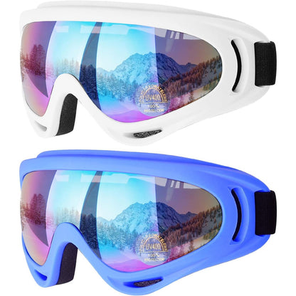 COOLOO Ski Goggles, 2 Pack Snow Goggles Snowboard Goggles for Men Women Kids - UV Protection Foam Anti-Scratch Dustproof