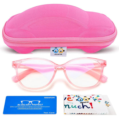 Blue Light Glasses for Kids Girls Boys with Cute Car Case, UV400 Protection, Anti Blue Ray Age3-12