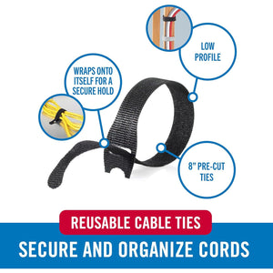 VELCRO Brand ONE-WRAP Cable Ties, 100Pk, 8 x 1/2" Black Cord Organization Straps, Thin Pre-Cut Design, Wire Management for Organizing Home, Office and Data Centers