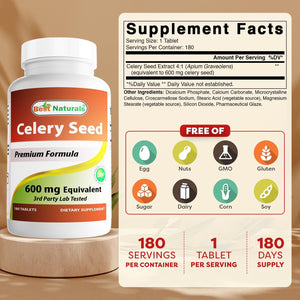 Best Naturals Celery Seed 600 Mg Tablet, 180 Count (817716014401)
