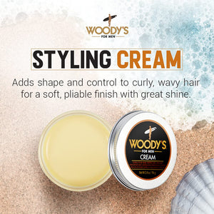 Woody's Styling Cream for Men, Flexible Styling Cream, Controls Curly and Wavy Hair, Water-Soluble with a Healthy Shine Finish, Adds Volume and Thickness, contains Fibroin, Compact-size, 3.4 oz. 1-pc