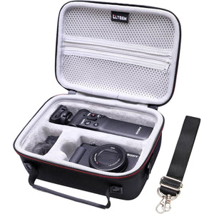 LTGEM Camera Case Compatible with Sony ZV-1F / ZV-1 / ZV-1 II Vlog Digital Camera, Tripod, Microphone and Vlogger Accessory Kit with Shoulder Strap, Black+Gray