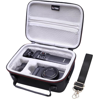 LTGEM Camera Case Compatible with Sony ZV-1F / ZV-1 / ZV-1 II Vlog Digital Camera, Tripod, Microphone and Vlogger Accessory Kit with Shoulder Strap, Black+Gray