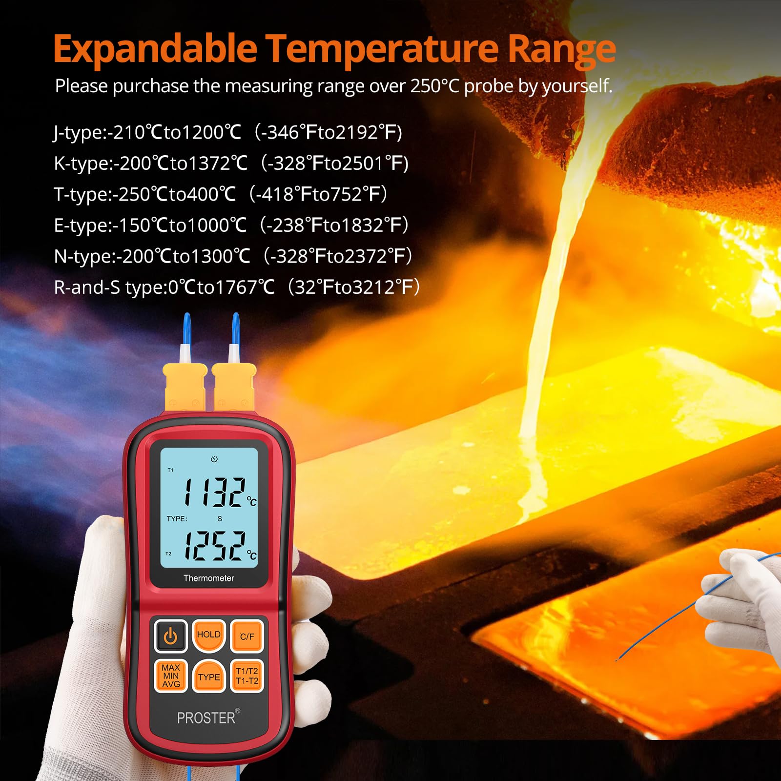 Buy now Proster Digital Thermocouple Temperature Thermometer Dual Channel - with Two K-Type Thermocouple Probe, Backlight LCD Thermometer for K J T E R S N Type at indiglob india